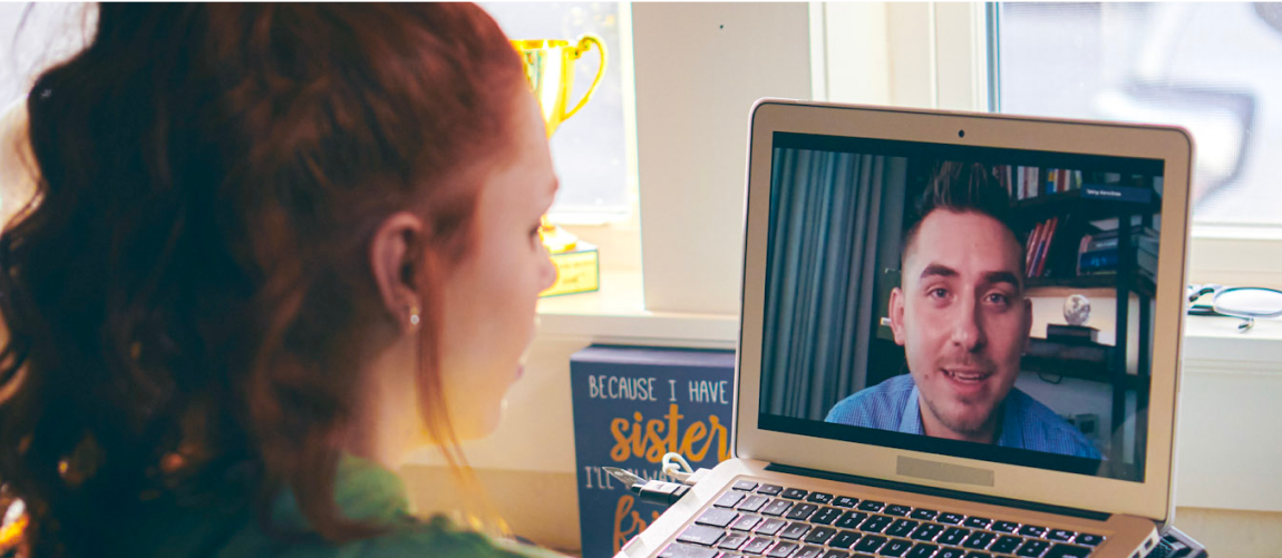 Girl attending a virtual class