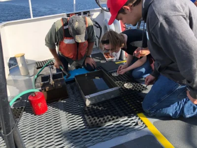a group of people working on a boat
